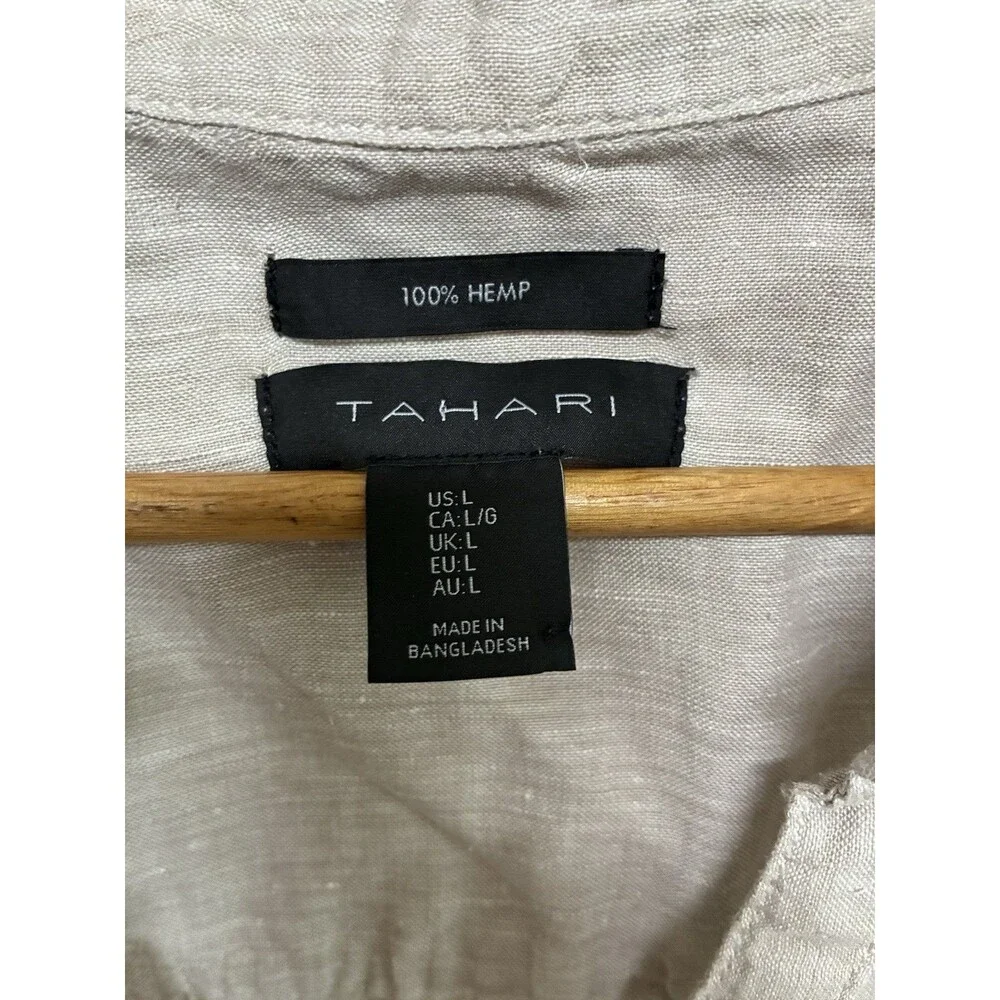 Tahari Womens 100% Hemp Sleeveless Button Down Tunic Shirt Beige Oatmeal Large